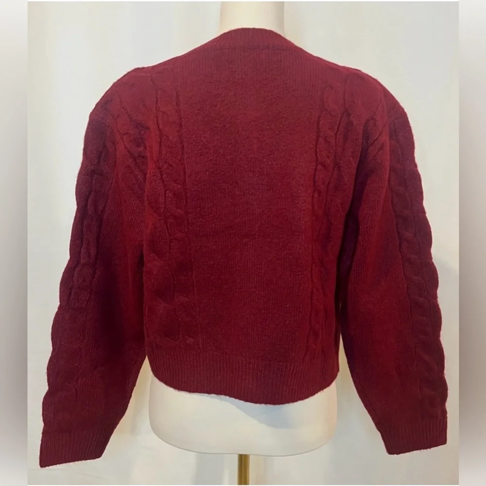 J.Crew Cable-knit cardigan sweater in burgundy - Picture 9 of 11